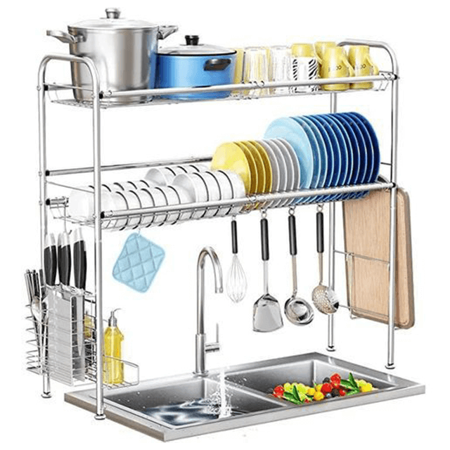 2 TIER SILVER OVER THE SINK DISH DRAINER