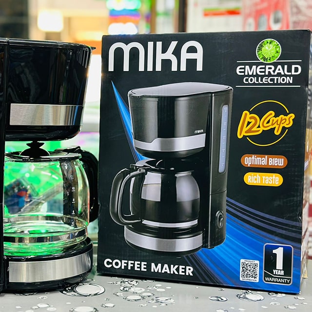 MIKA MCMM1002BS COFFEE MAKER MANUAL, 12 CUPS, 1000W, BLACK & STAINLESS STEEL 