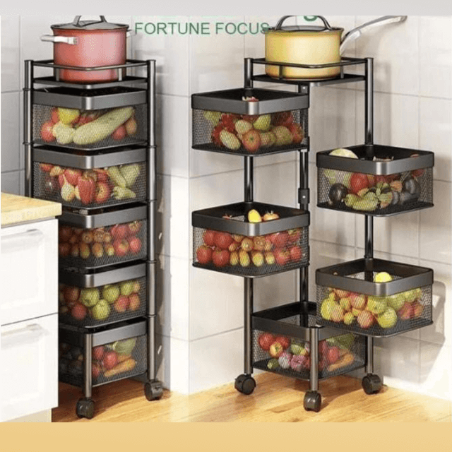 SQUARE FRUIT RACK WITH WHEELS 5 TIER  