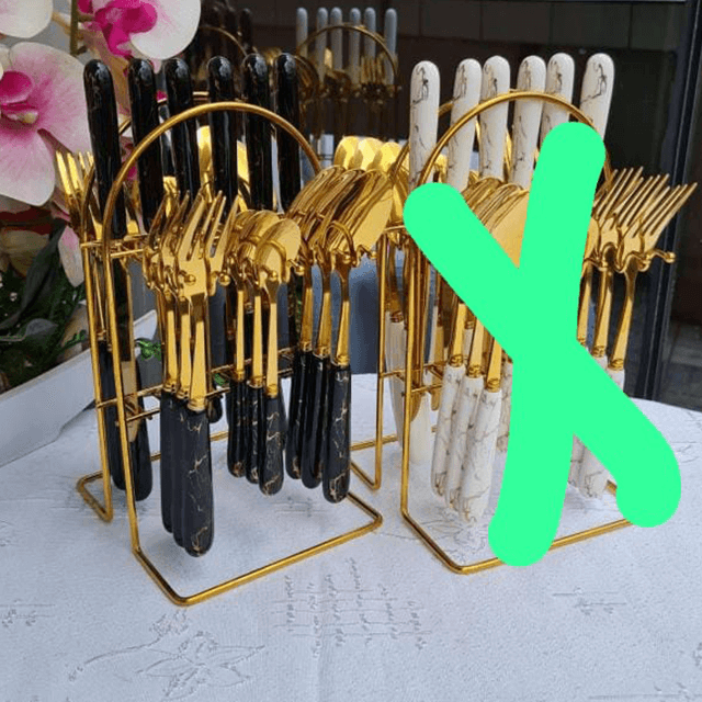 24 PC’S HIGH-QUALITY CUTLERY SET WITH STAND  MARBLE EFFECT HANDLE