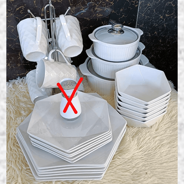 30 PC HEXAGONAL CERAMIC DINNER SET