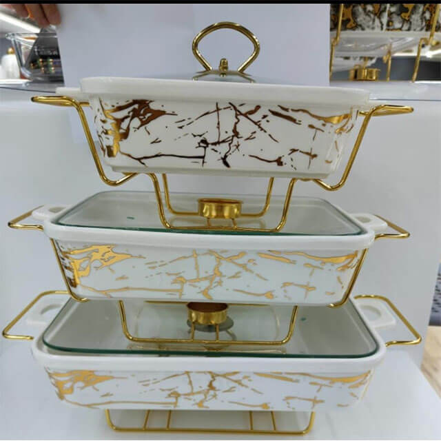 WHITE GOLD CERAMIC CHAFFING DISH 3pcs