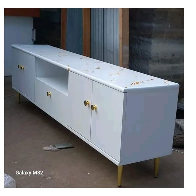 6ft modern classy white themed tv stand with marble topping