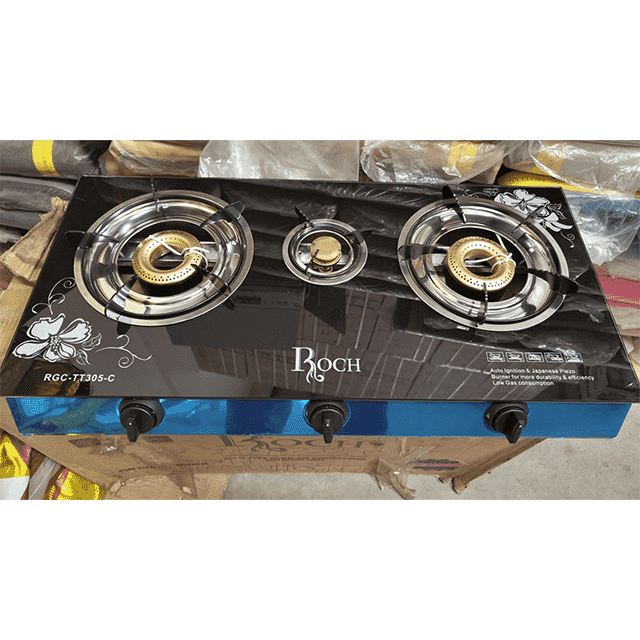 ROCH RCC-TT305-C GLASS 3 BURNER AUTOMATIC GAS COOKER GLASS