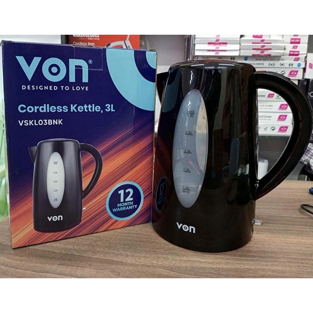 VON VSKL03BNK CORLESS KETTLE, 3L - Black
